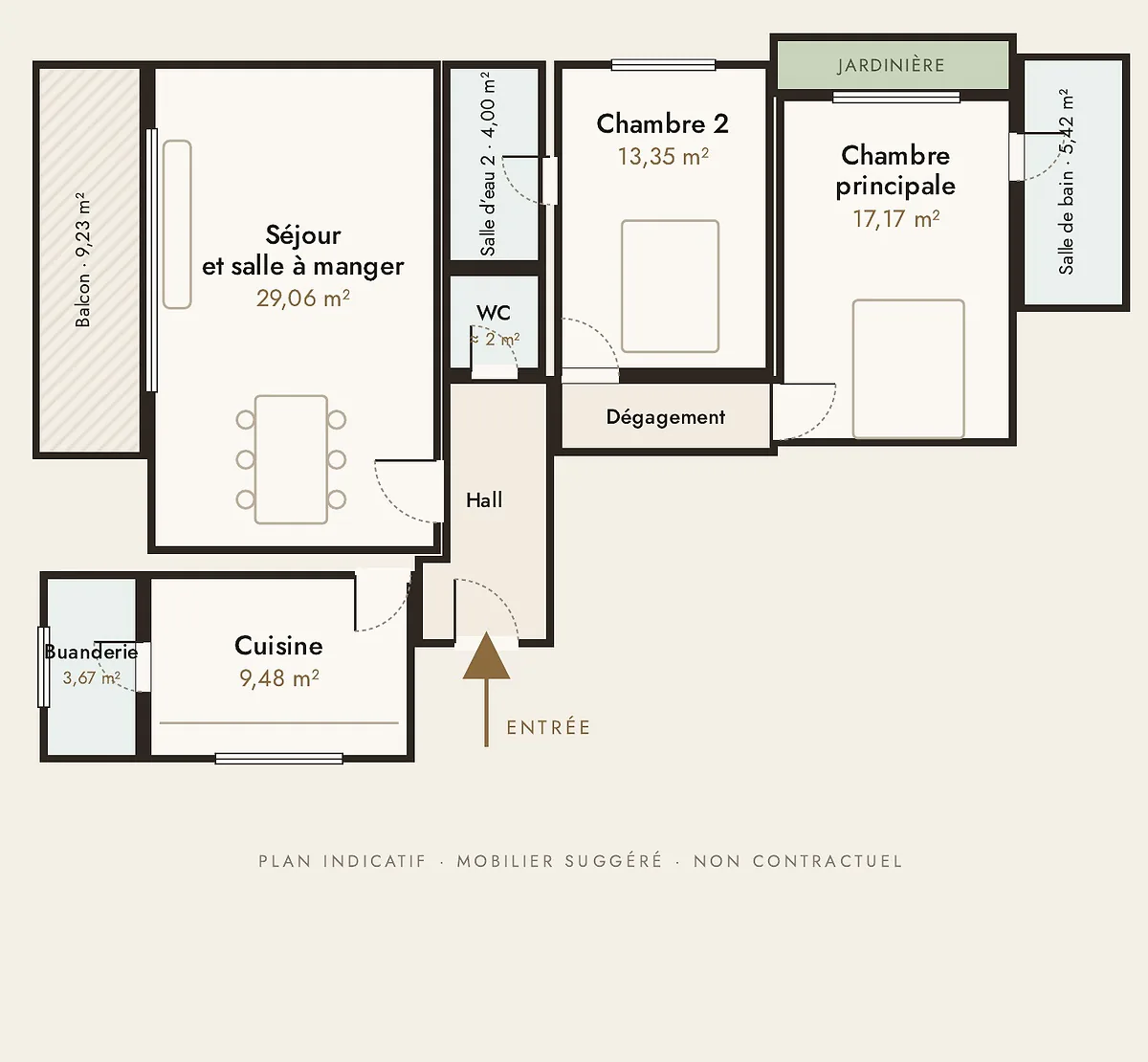 Plan indicatif de l'appartement Or (type B, trois-pièces)